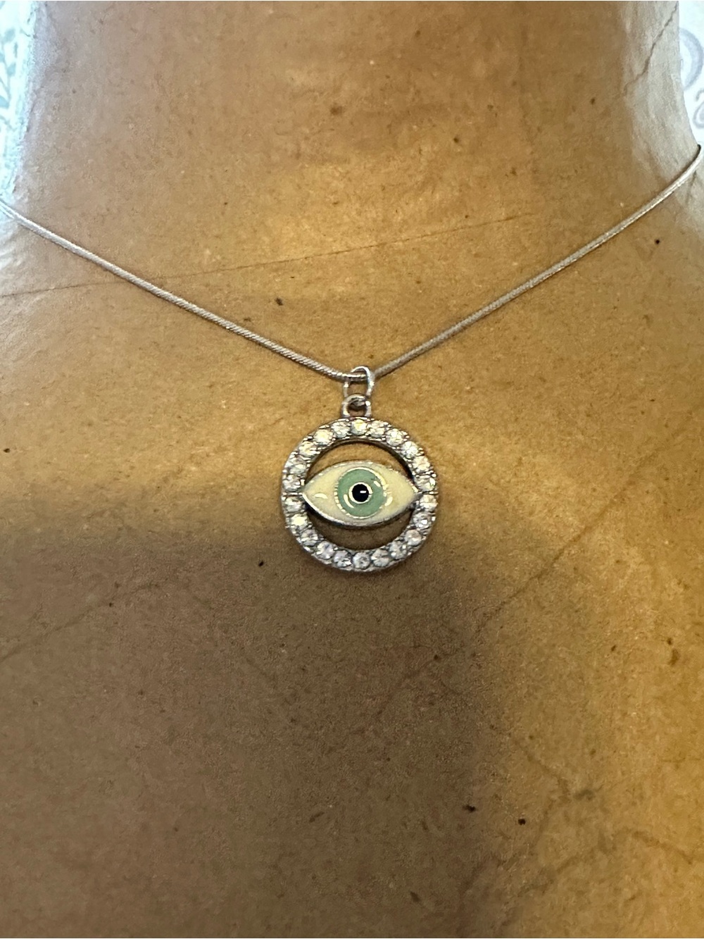 Sterling Silver Necklace with Green Evil Eye Pendant